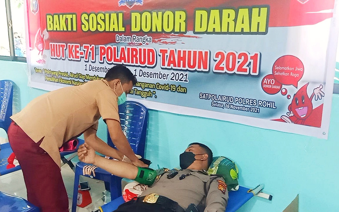 HUT Ke-71, Polairud Polres Rohil Gelar Donor Darah