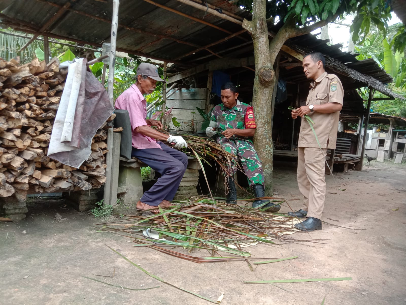 Babinsa Tinjau Masyarakat Penyerut Daun Sawit