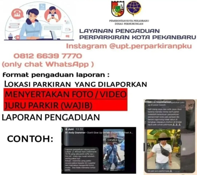 Warga Silakan Lapor ke UPT Dishub Kota Pekanbaru Jika Menemukan Pelanggaran Parkir