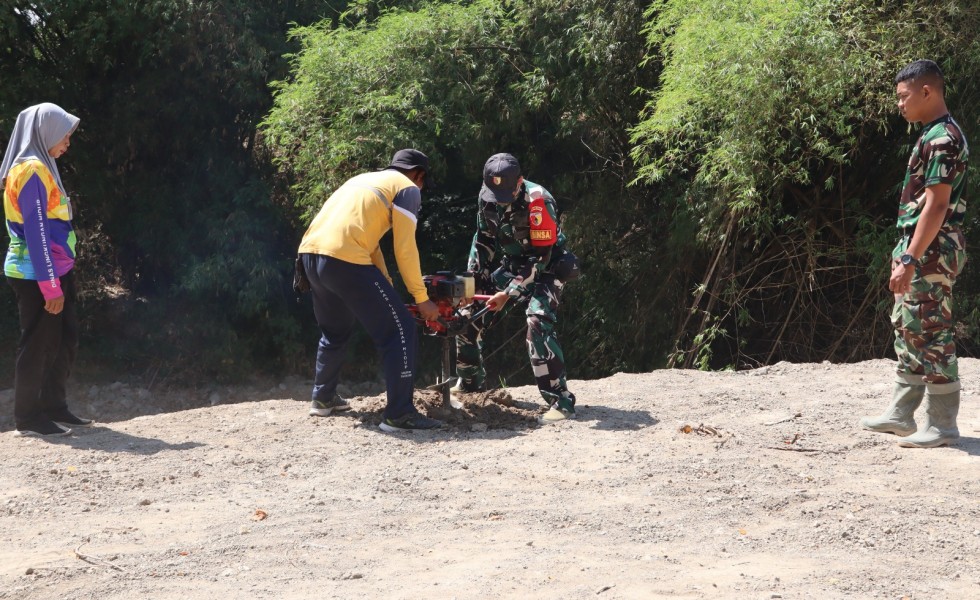 Sinergi Hijau di TMMD 129 Bojonegoro: Babinsa Kesongo dan DLH 'Keroyokan' Buat Lubang Tanam Pohon untuk Jaga Tanggul Sungai
