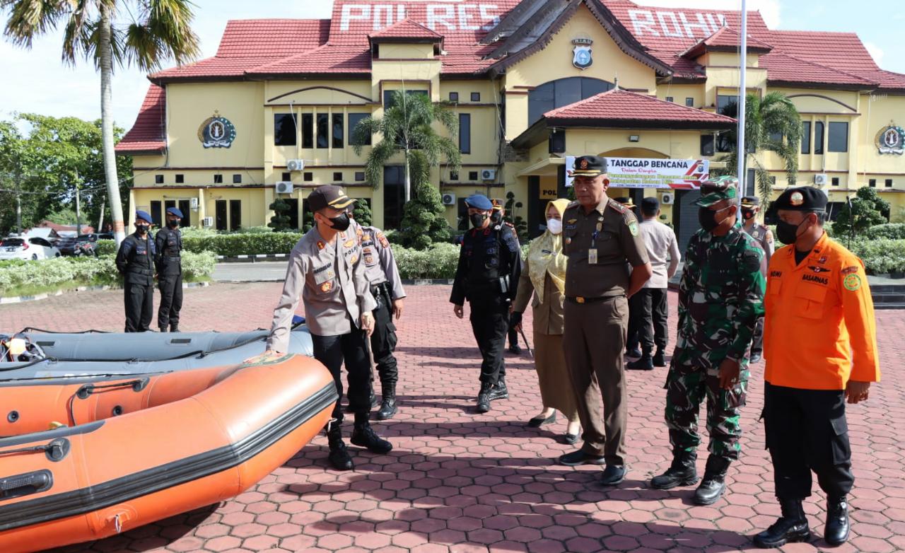 Tanggap Bencana, Polres Rohil Bersama Forkopimda Gelar Apel Bersama