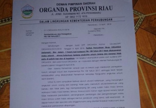 Organda Riau Ancam Tak Taati Peraturan Angkutan Umum