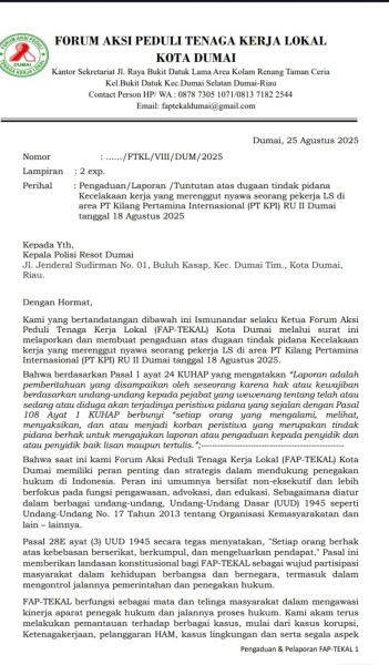 Laporan Polisi Segera Dilayangkan, FAP Tekal Seret Kasus Kecelakaan Kerja di PT KPI ke Ranah Hukum