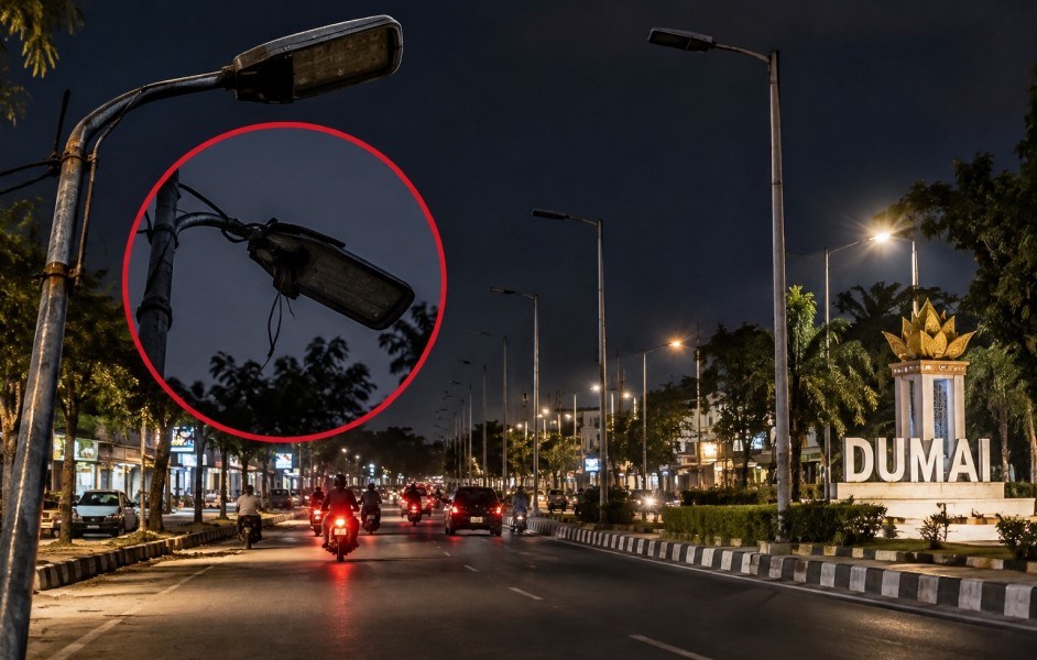 Lampu PJU Banyak Mati, Warga Dumai Keluhkan Minimnya Anggaran Penerangan Jalan