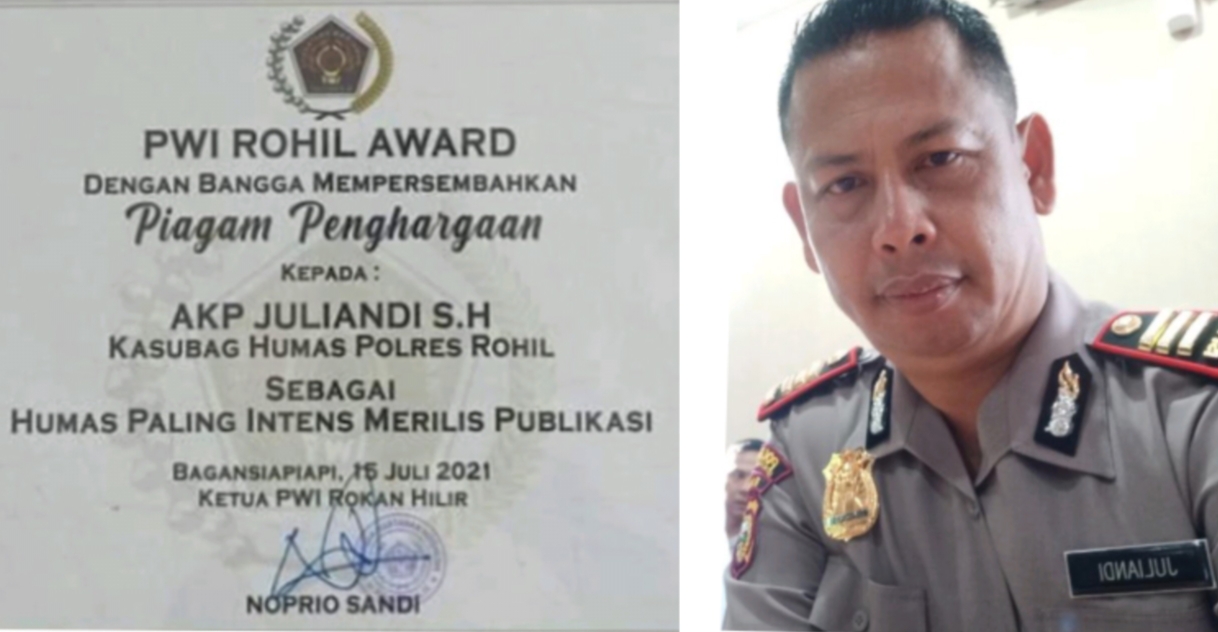 Humas Polres Rohil Mendapatkan Reward Dari PWI Riau