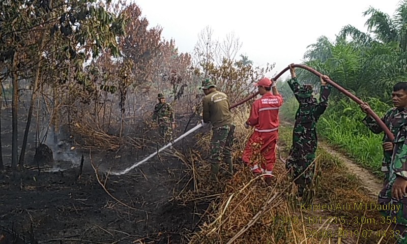 Pleton Yon Armed 10/Kostrad Bantu Pemadaman Karhutla di Dumai