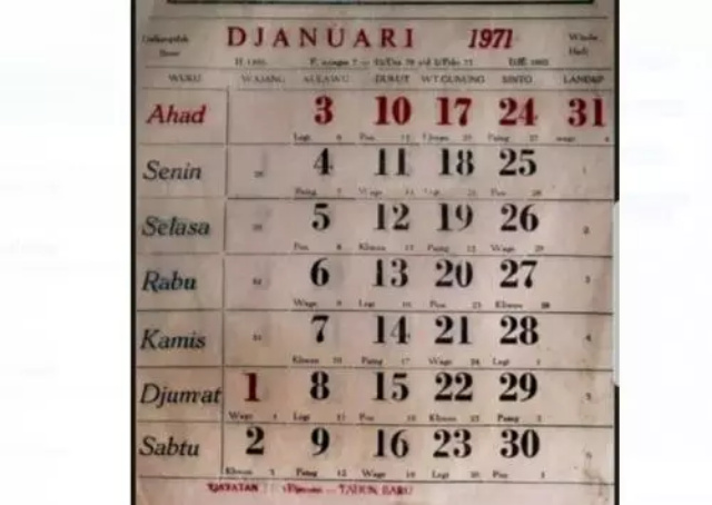 Viral! Kalender Jadul 1971 Bisa Dipakai di Tahun 2021