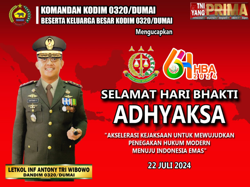 Dandim 0320/Dumai Ucapkan Selamat Hari Bhakti Adhyaksa ke-64