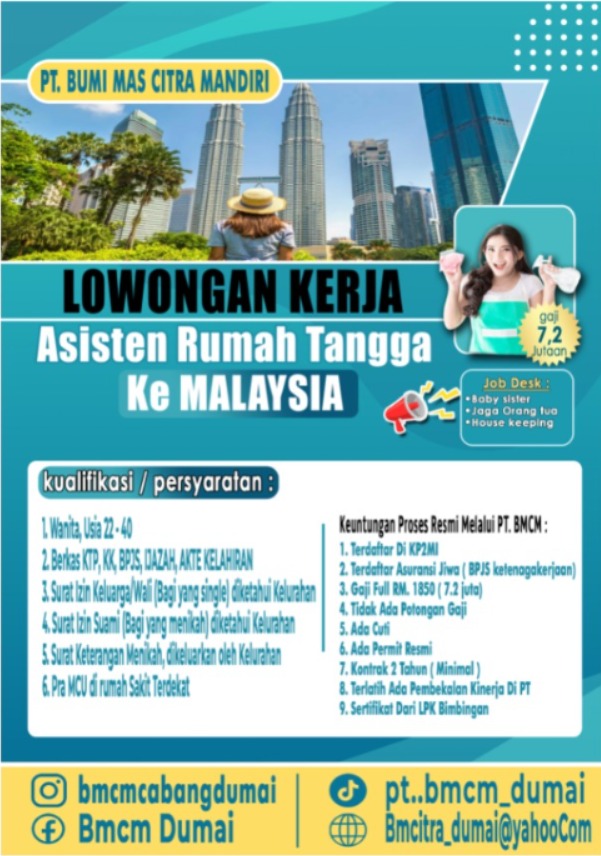 PT Bumi Mas Citra Mandiri Buka Lowongan Kerja ke Malaysia, Gaji Hingga Rp7,2 Juta per Bulan