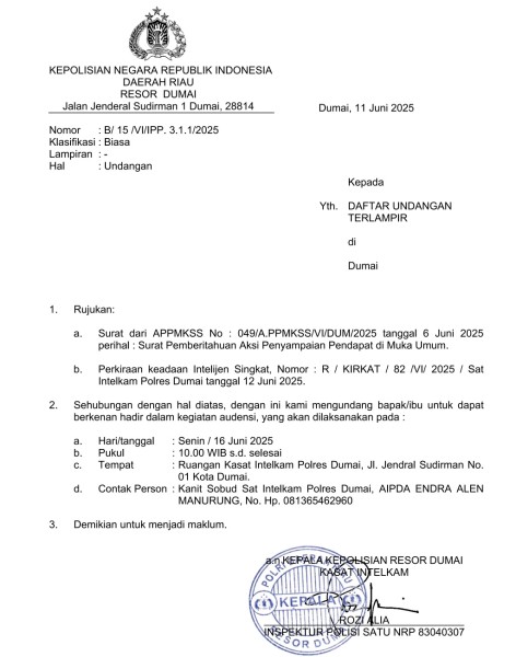 Hargai Polres Dumai, APPMKSS Tunda Aksi Unjuk Rasa Damai