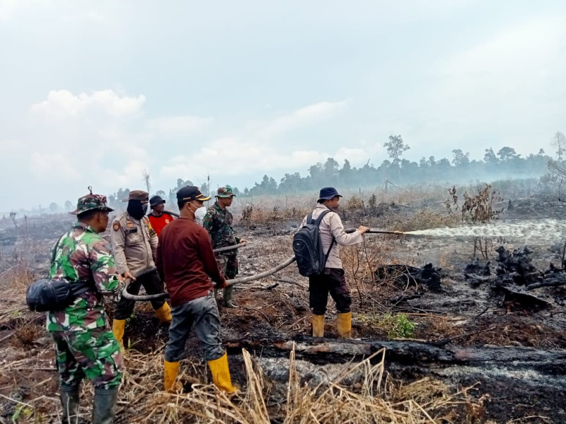 TNI dan Polres Rohil Bersinergi Padamkan Api di Kecamatan Sinaboi