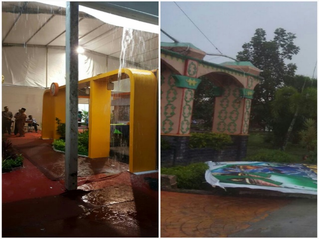 Badai dan Hujan Deras Terjang Kota dumai, Stand Pameran Berantakan