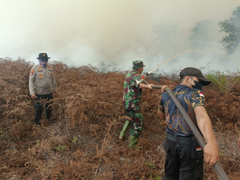 Danramil Kapten Inf Syuar Hendri Bersama Tim Gabungan Laksanakan Pemadaman Api