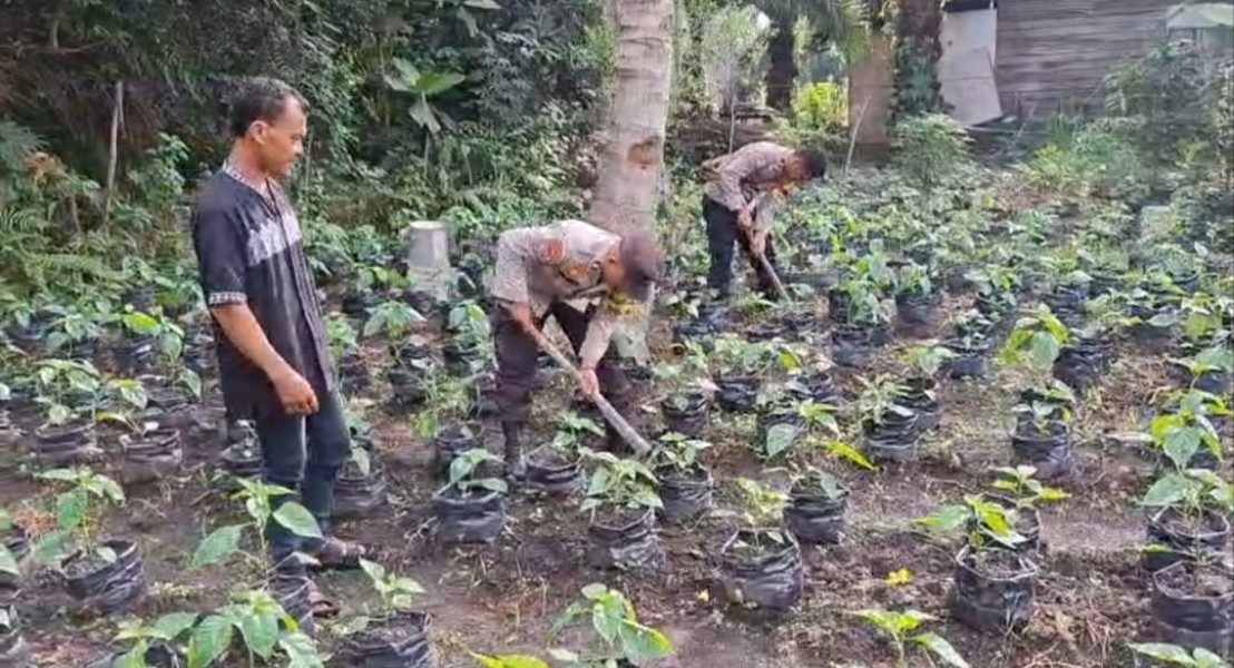 Bhabinkamtibmas Sungai Sembilan Bersama Pak Tani Melaksanakan Pengecekan Pekarangan Bergizi