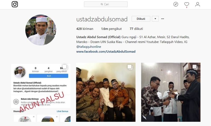 Akun Instagram Ustaz Abdul Somad Telah Pulih