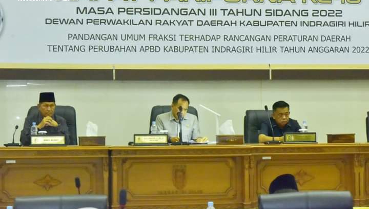 Wabup Inhil Hadiri Paripurna Ke-16 MP III TH 2022 tentang Perubahan APBD TH 2022