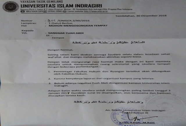 Dinilai Belum Legal, UNISI Usir Sanggar Tuah Abdi