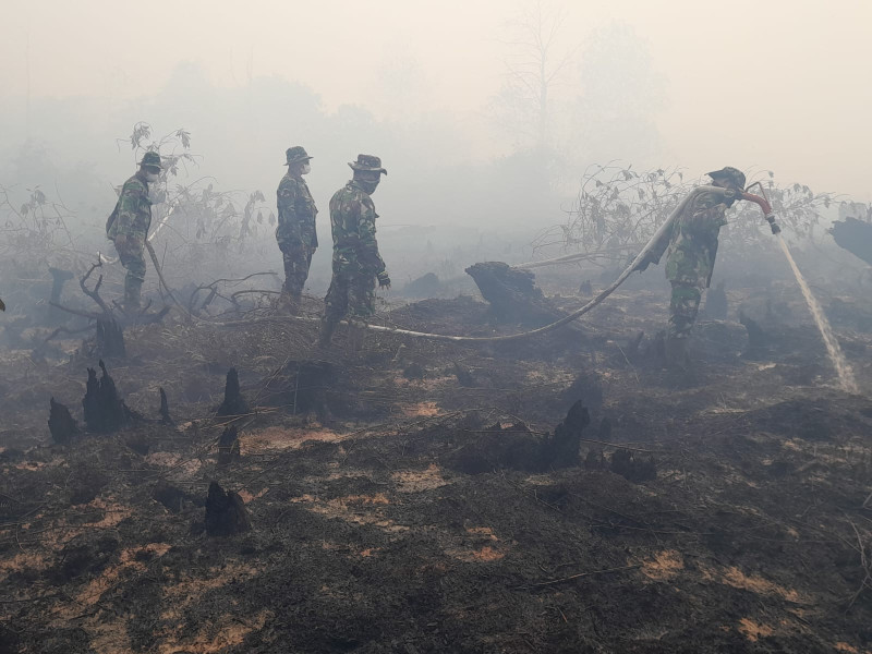 Sertu Aslim Lubis dan Personil Koramil PWK 04 Laksanakan Pemadam Api