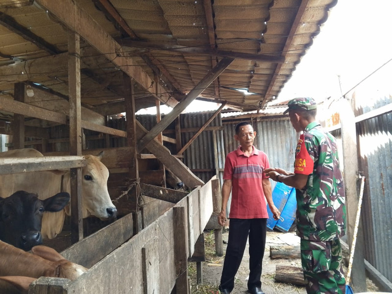 Sertu Nono S. Ingatkan Warga Jaya Mukti Jaga Kebersihan Kandang untuk Cegah PMK
