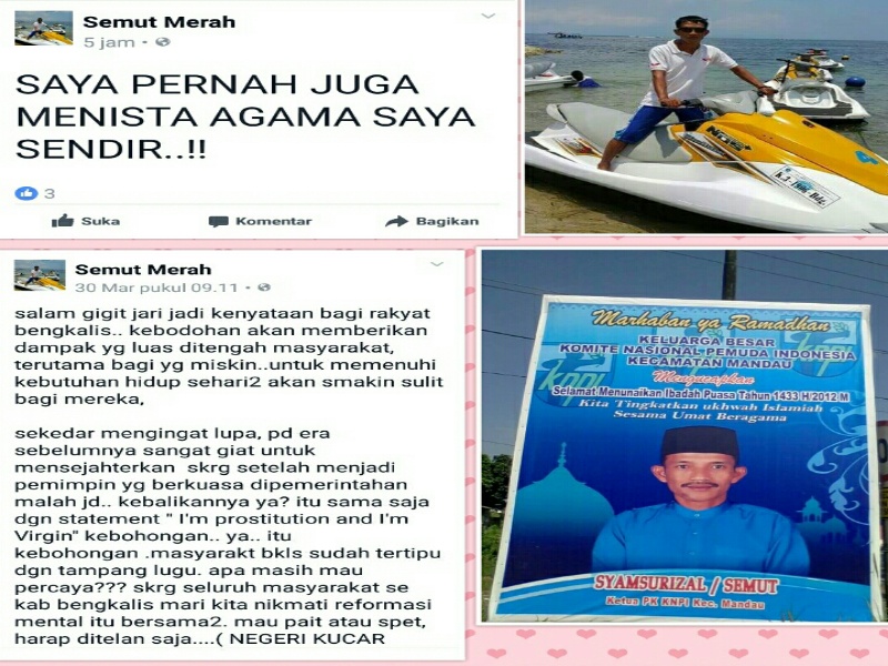 Status FB yang dibuat oleh Mantan Ketua PK - KNPI Kecamatan Mandau Semut Merah menuai pertanyaan
