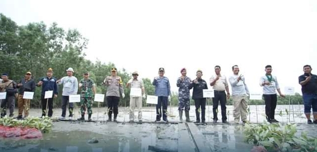 Peringati Hari Mangrove Sedunia, Bupati Inhil Bersama Unsur Forkopimda Tanam Mangrove