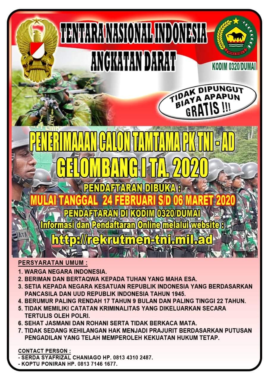 Kodim 0320/Dumai Gencar Sosialisasikan Penerimaan Calon Tamtama PK TNI-AD TA 2020