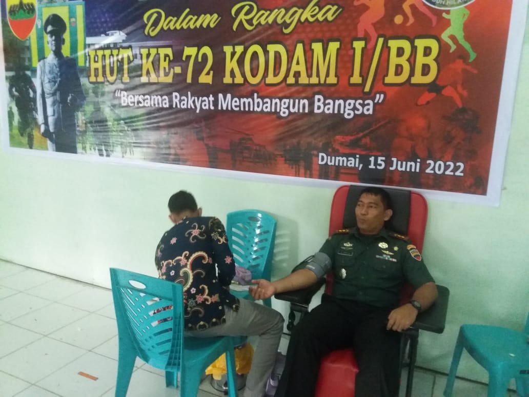 Bersama PMI, Kodim/0320 Dumai Gelar Donor Darah Sempena HUT ke 72 Kodam I/BB
