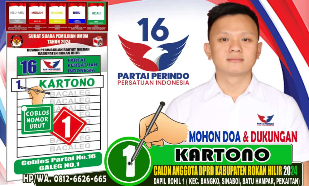 Calon Anggota DPRD Rokan Hilir Dapil I Kartono Huang Mengucapkan HUT RI ke- 78