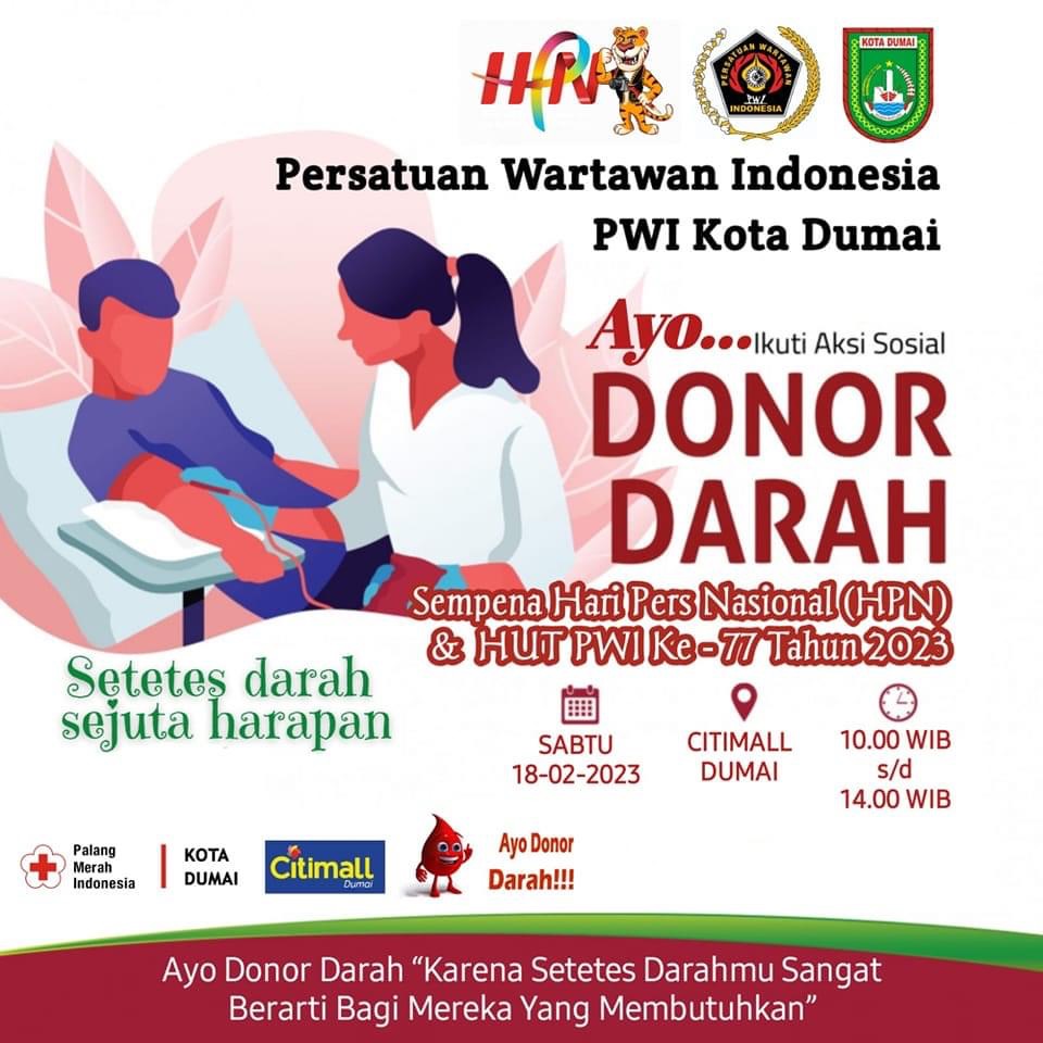Targetkan 77 Kantong Darah, PWI Dumai Gelar Kegiatan Sosial Donor Darah