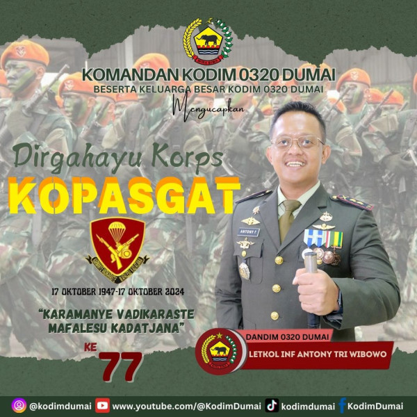 Letkol Inf Antony Tri Wibowo Melalui Kasdim Mengucapkan Dirgahayu Kopasgat ke 77